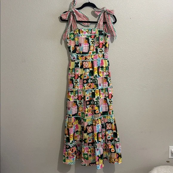 CeliaB Colorful Patchwork Tiered Midi Dress Sundress with Pockets and Fun Print - Picture 2 of 11